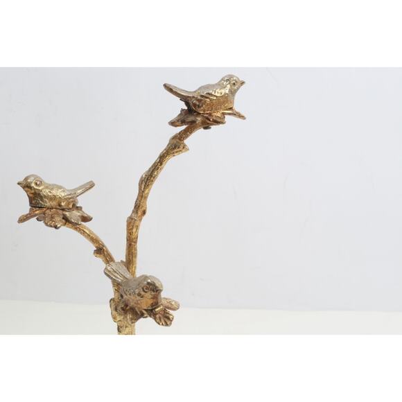 Vintage Gold Cast Iron Bird Clip Sculpture Art Decor Birds on Branches Heavy - Picture 4 of 16
